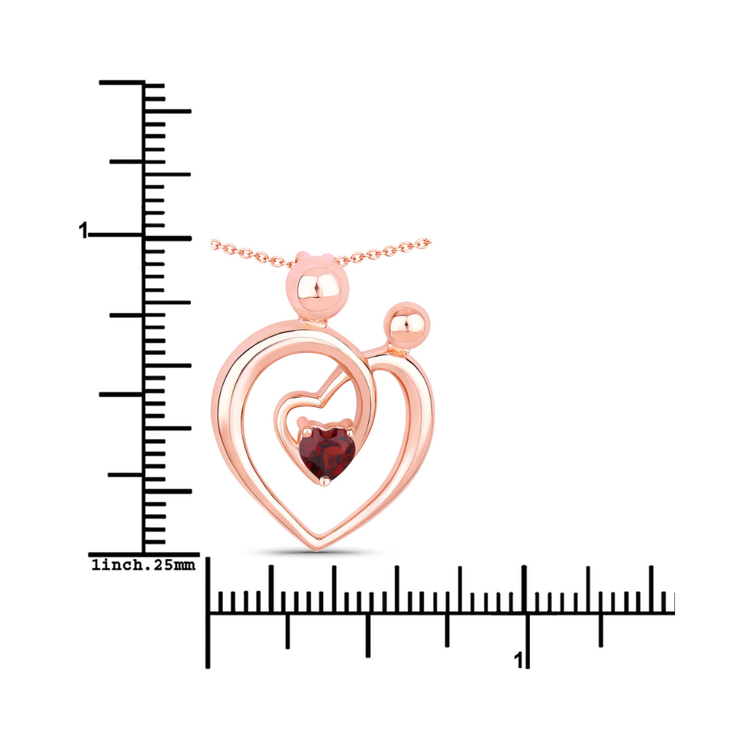 Genuine Garnet Heart Mom Necklace Silver