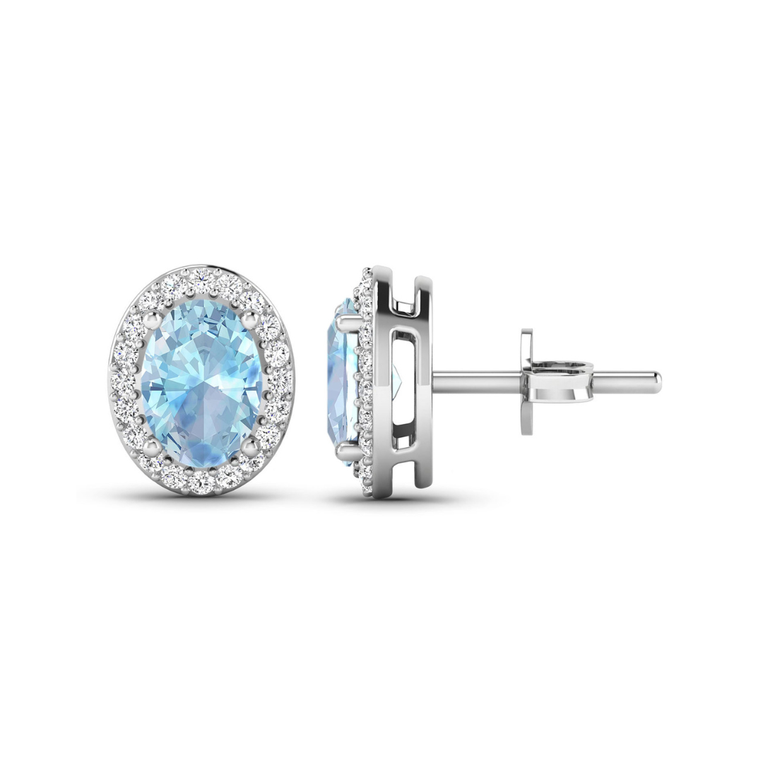 Genuine Diamond Aquamarine Studs Earrings