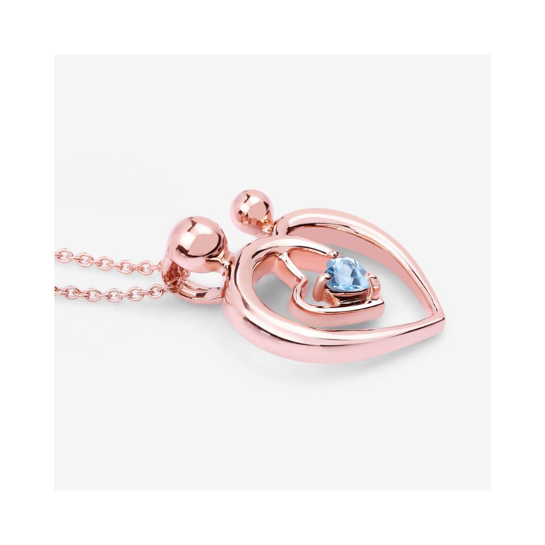 Genuine Swiss Blue Topaz Heart Mom Necklace