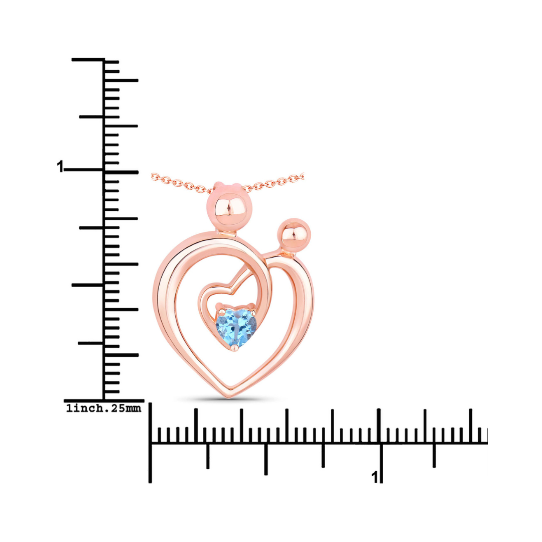 Genuine Swiss Blue Topaz Heart Mom Necklace