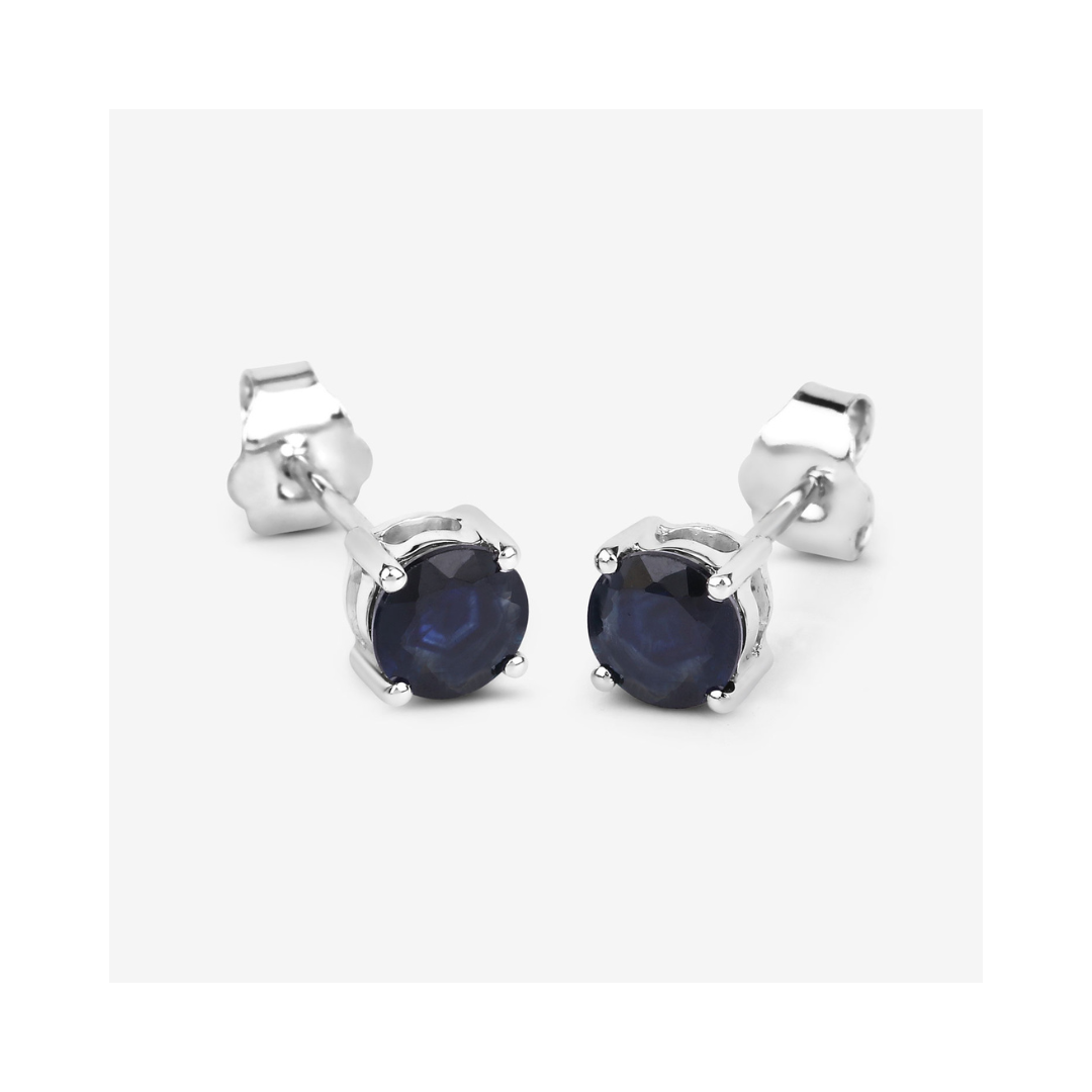 Genuine Blue Sapphire 10K Gold Round Earrings