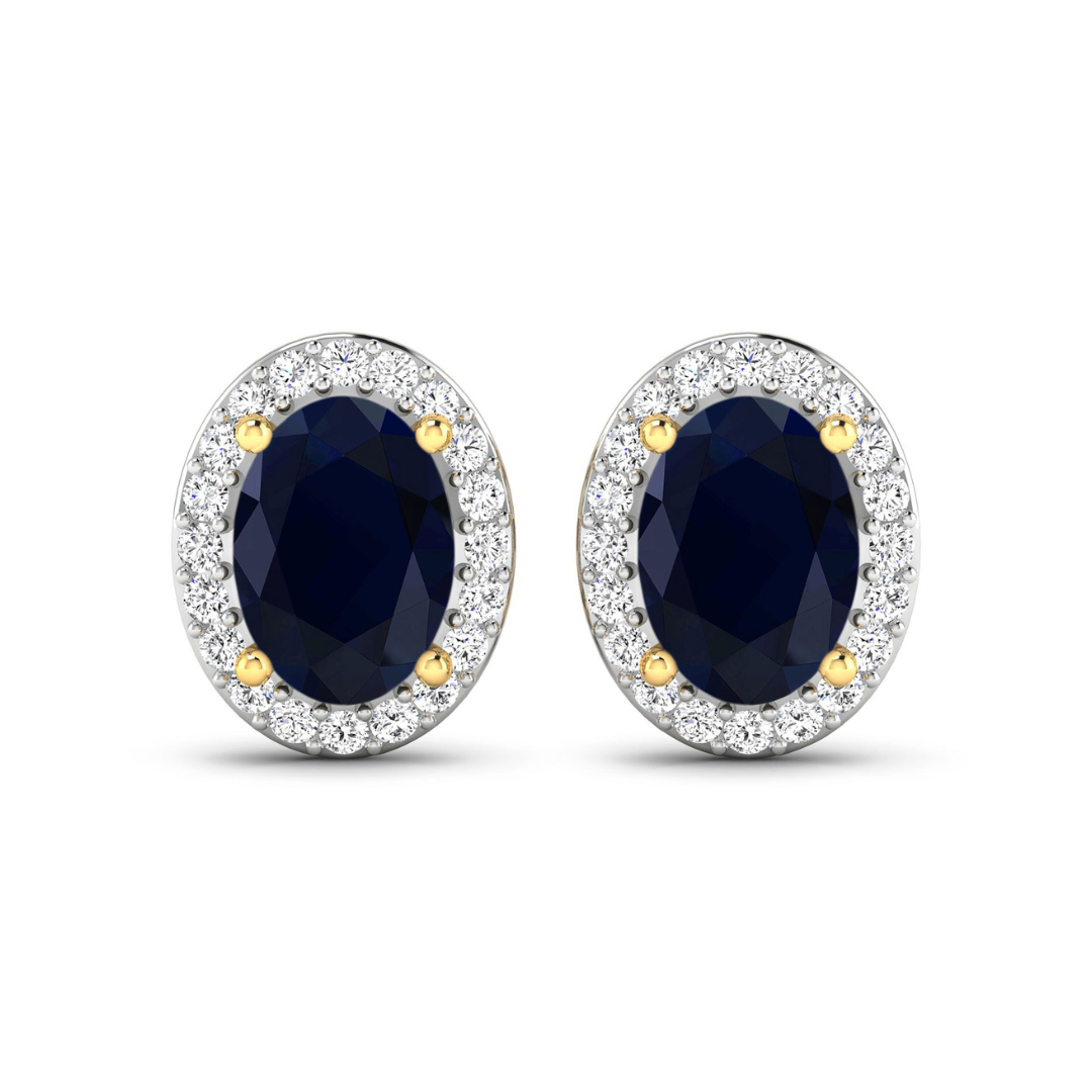 Genuine Diamond and Blue Sapphire Studs