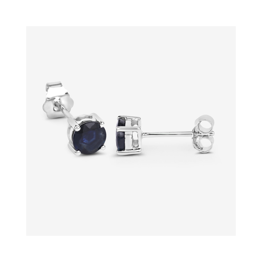 Genuine Blue Sapphire 10K Gold Round Earrings