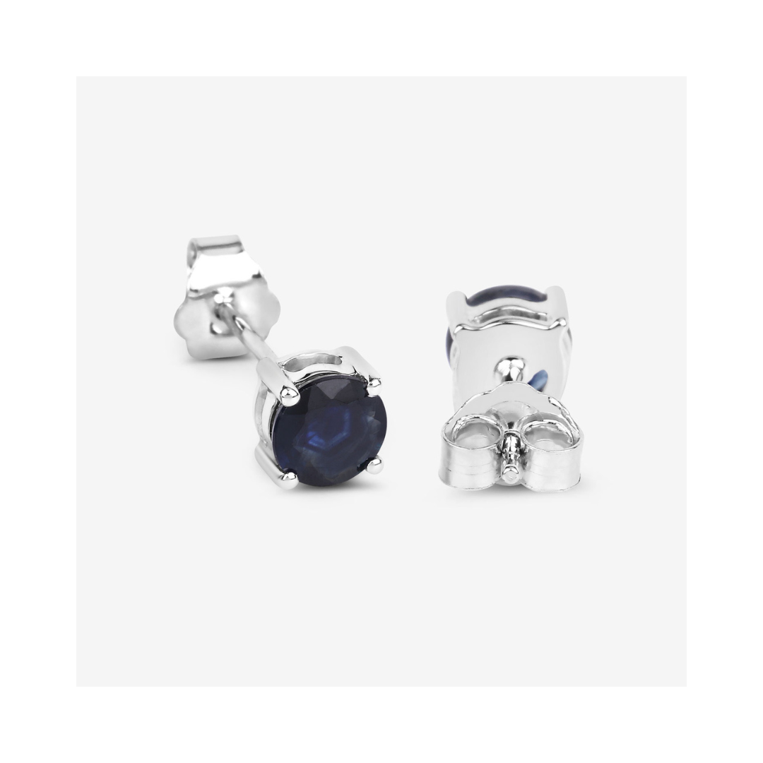 Genuine Blue Sapphire 10K Gold Round Earrings