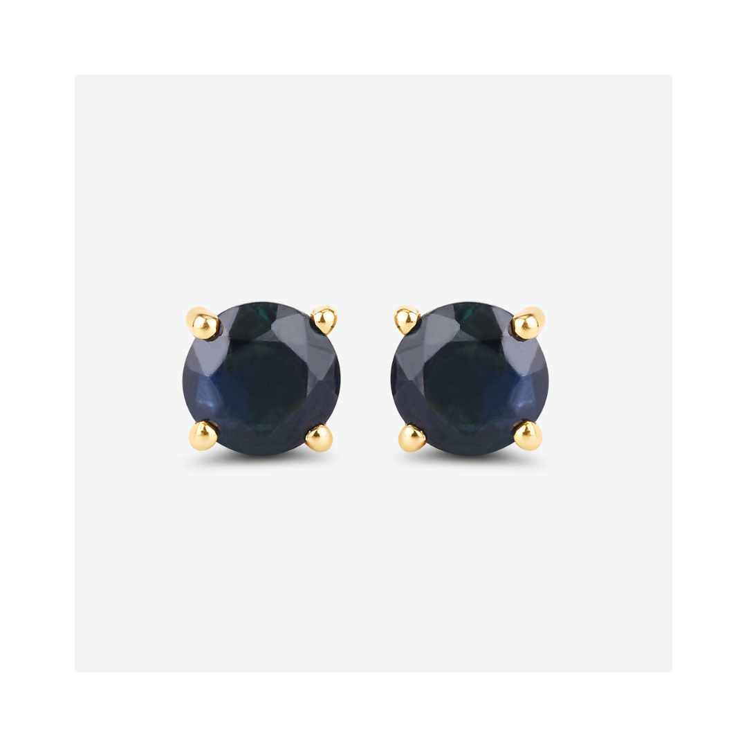 Genuine Blue Sapphire 10K Gold Round Earrings
