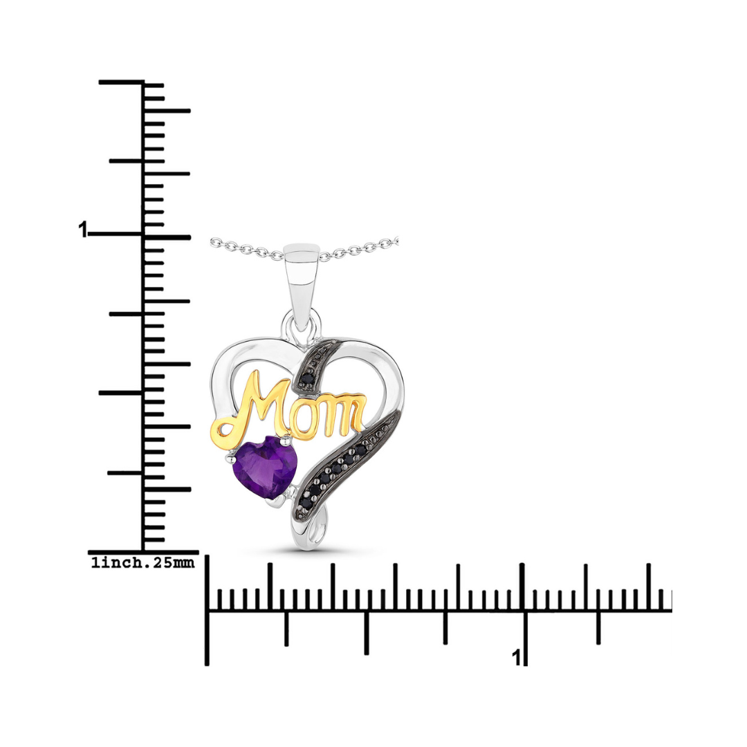 Genuine Amethyst Double Heart Mom Pendant Necklace