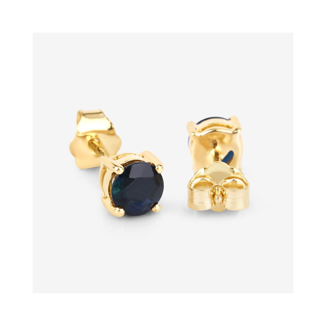 Genuine Blue Sapphire 10K Gold Round Earrings