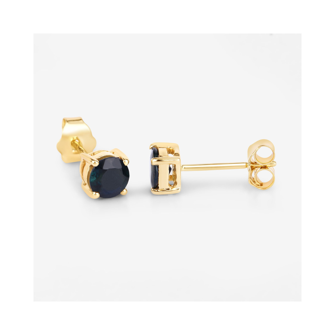Genuine Blue Sapphire 10K Gold Round Earrings