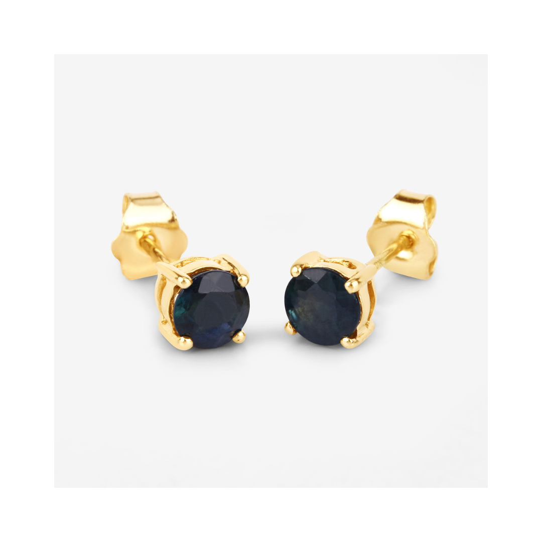 Genuine Blue Sapphire 10K Gold Round Earrings