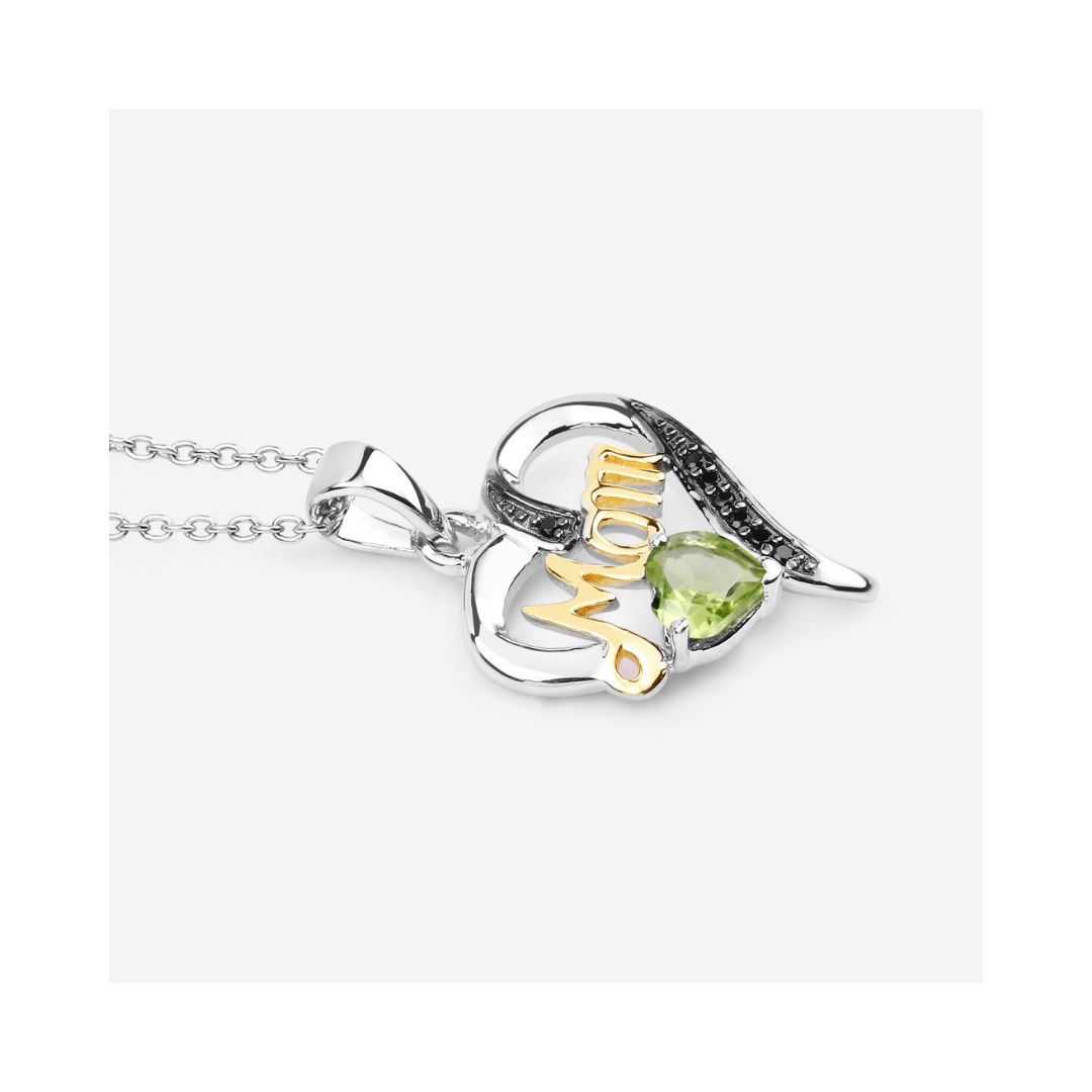 Genuine Peridot Double Heart Mom Pendant Necklace