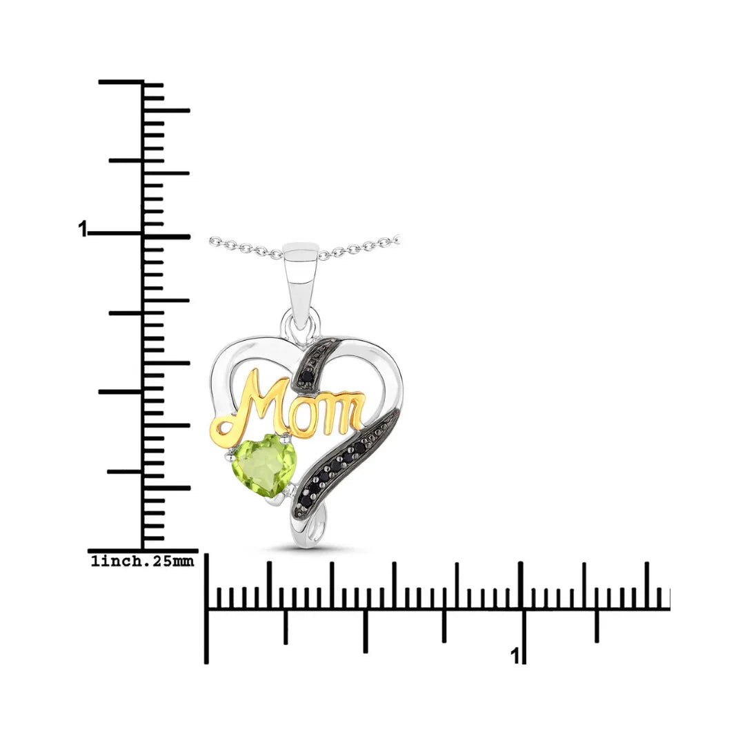 Genuine Peridot Double Heart Mom Pendant Necklace