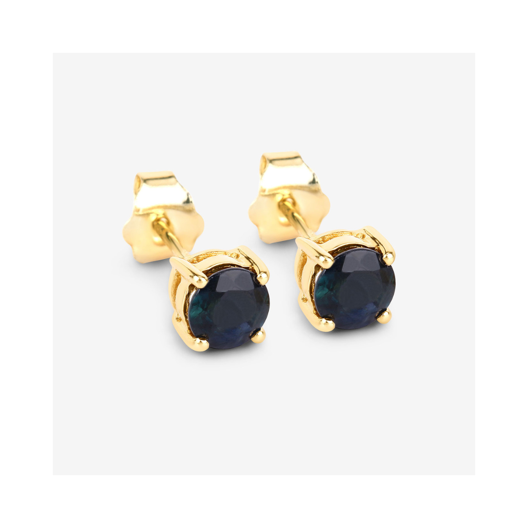 Genuine Blue Sapphire 10K Gold Round Earrings