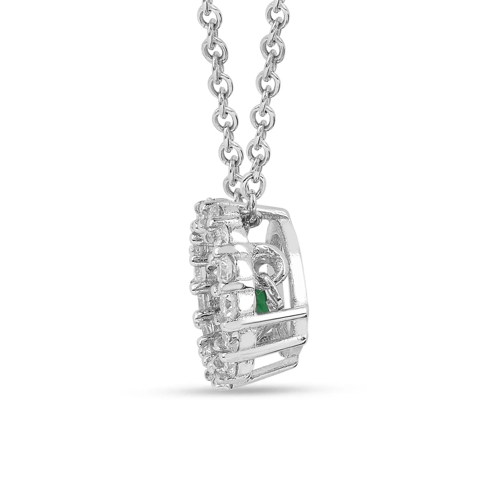 Natural Emerald Dancing Stone Halo Necklace