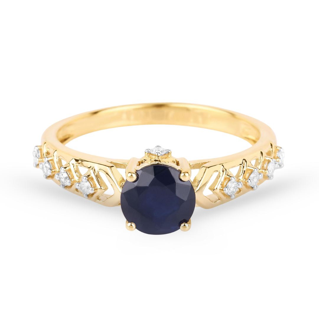 Genuine 10K Blue Sapphire and Diamond Ring