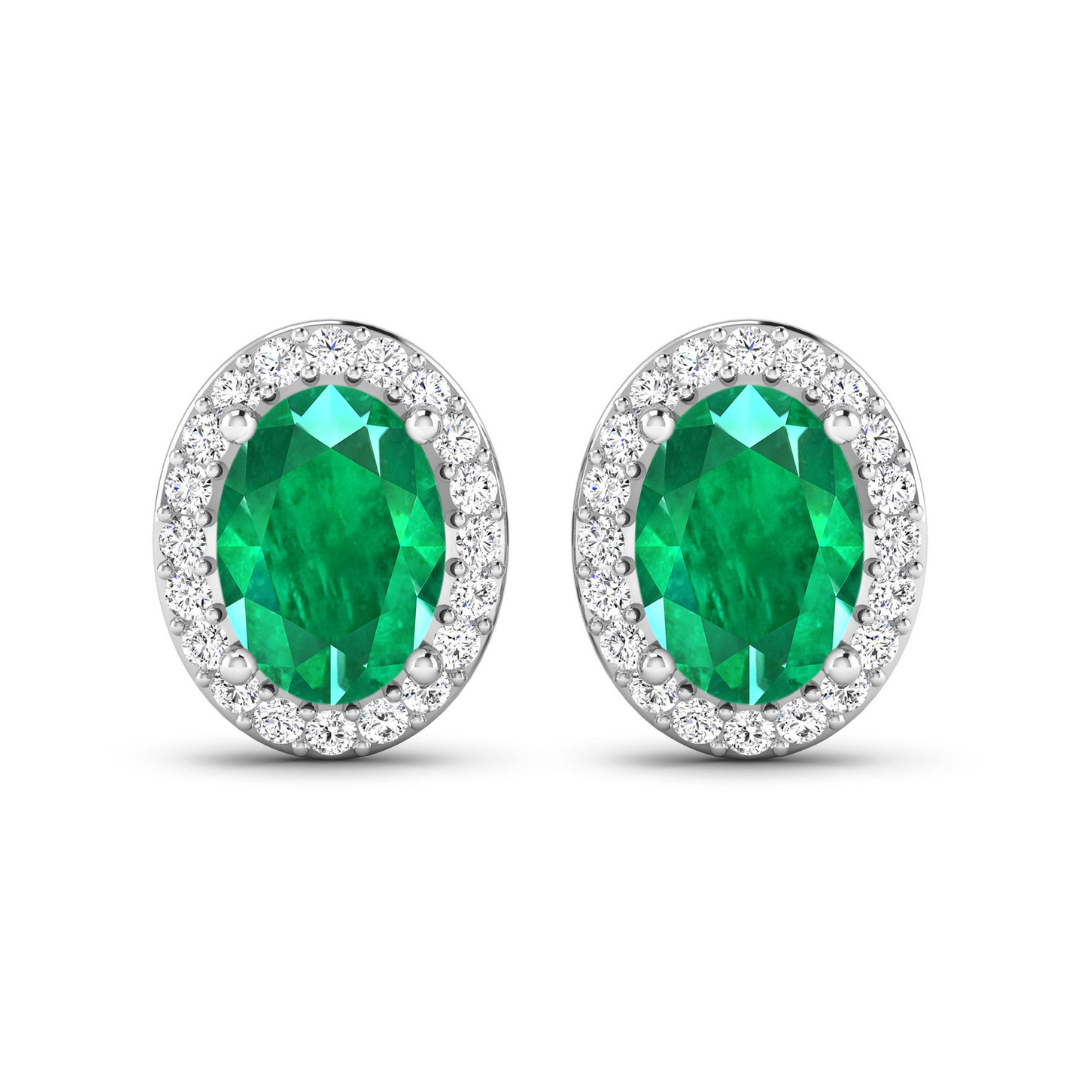Genuine Zambian Emerald and Diamond Stud Earrings