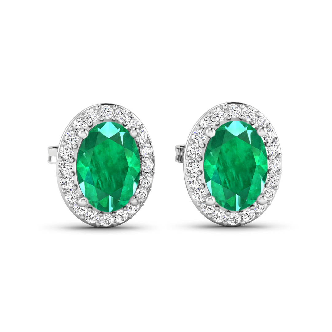Genuine Zambian Emerald and Diamond Stud Earrings