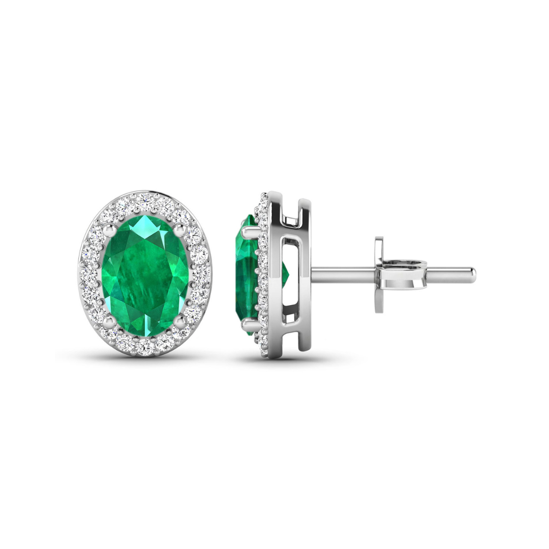 Genuine Zambian Emerald and Diamond Stud Earrings