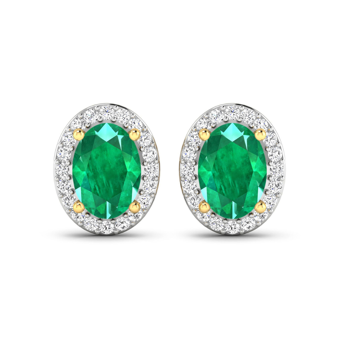 Genuine Zambian Emerald and Diamond Stud Earrings