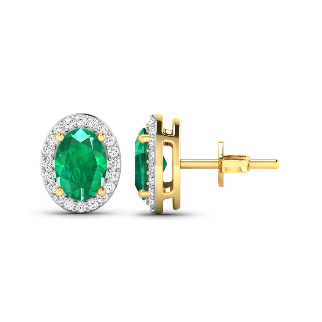 Genuine Zambian Emerald and Diamond Stud Earrings