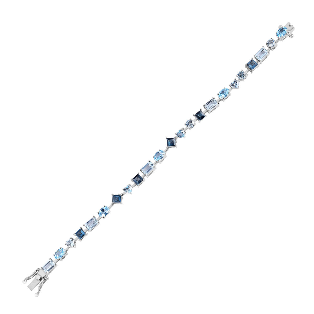 9.53 Ct Multi-Shape Blue Topaz Rhodium-Plated Sterling Silver Multi-Stone Bracelet