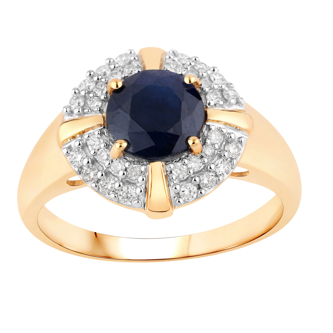 Genuine 10K Blue Sapphire and White Diamond Halo Ring