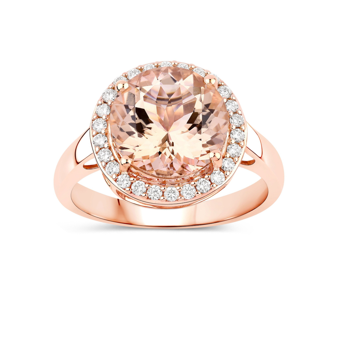 Genuine Morganite and White Diamond 14K Rose Gold Ring
