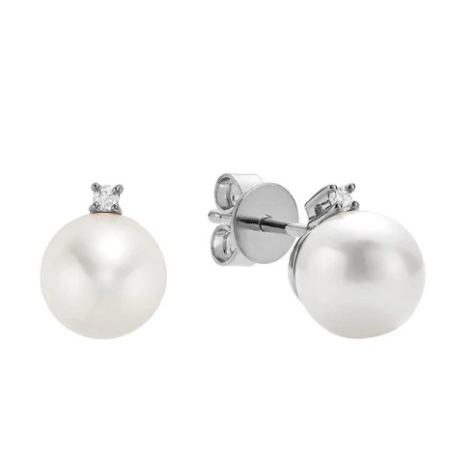 14k Gold Cultured Pearl & Diamond Stud Earrings