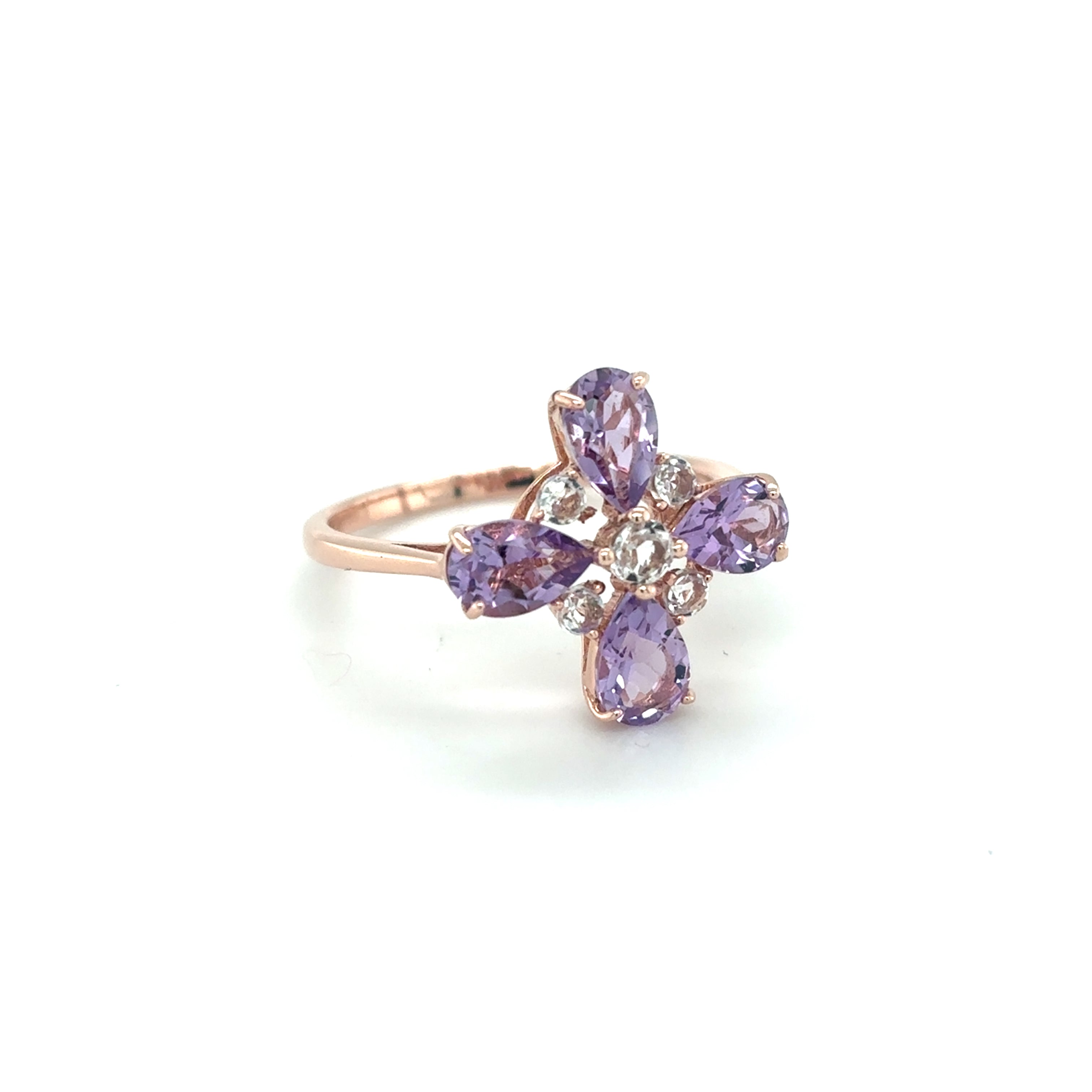 Natural Amethyst Four Leaf Clover Ring