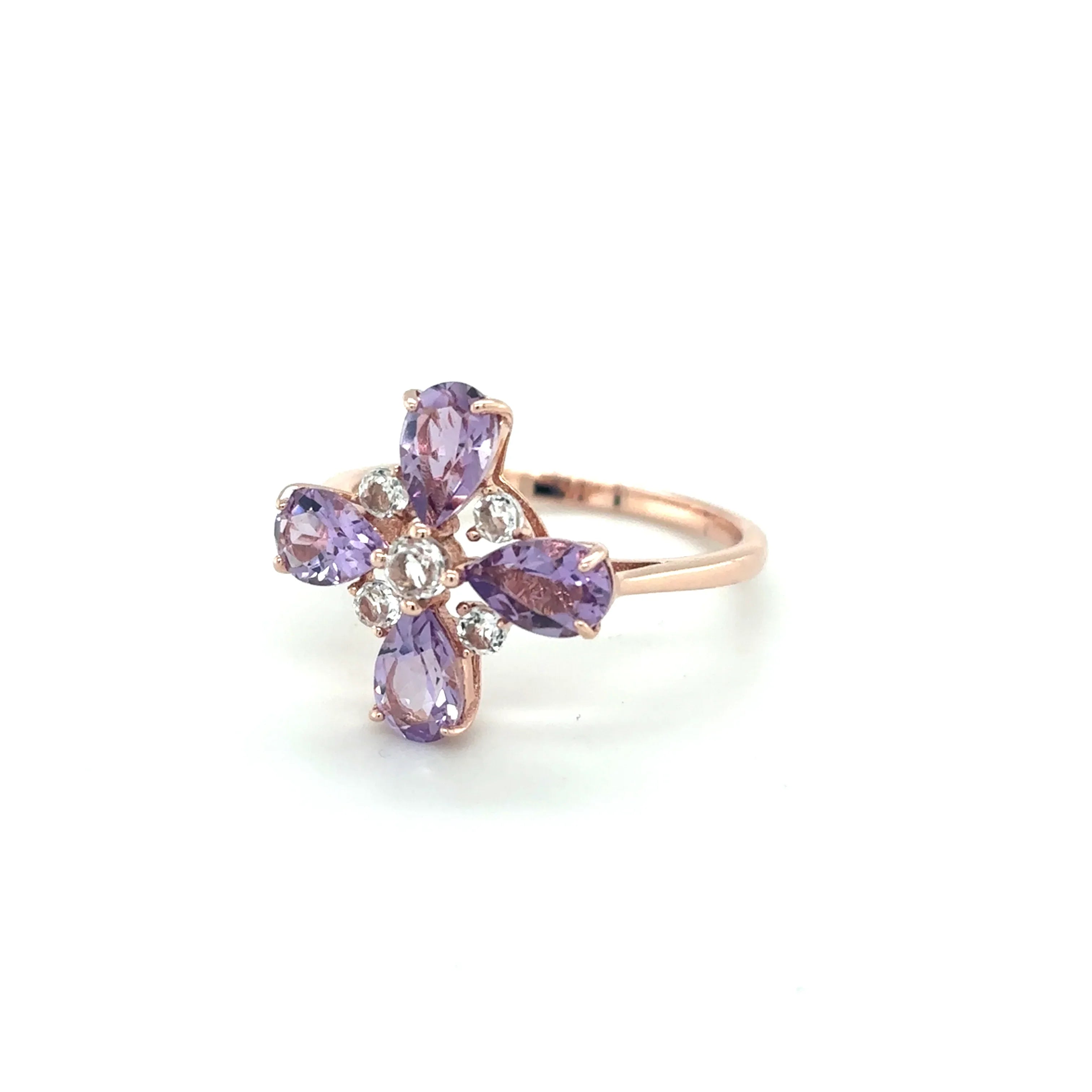 Natural Amethyst Four Leaf Clover Ring