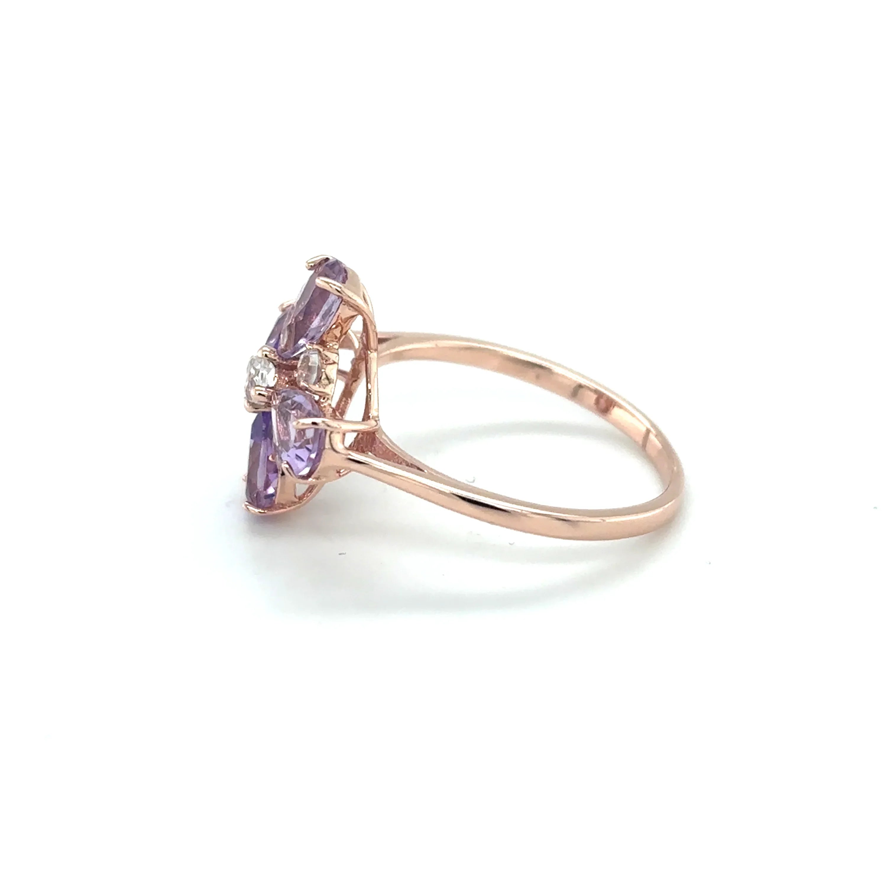 Natural Amethyst Four Leaf Clover Ring