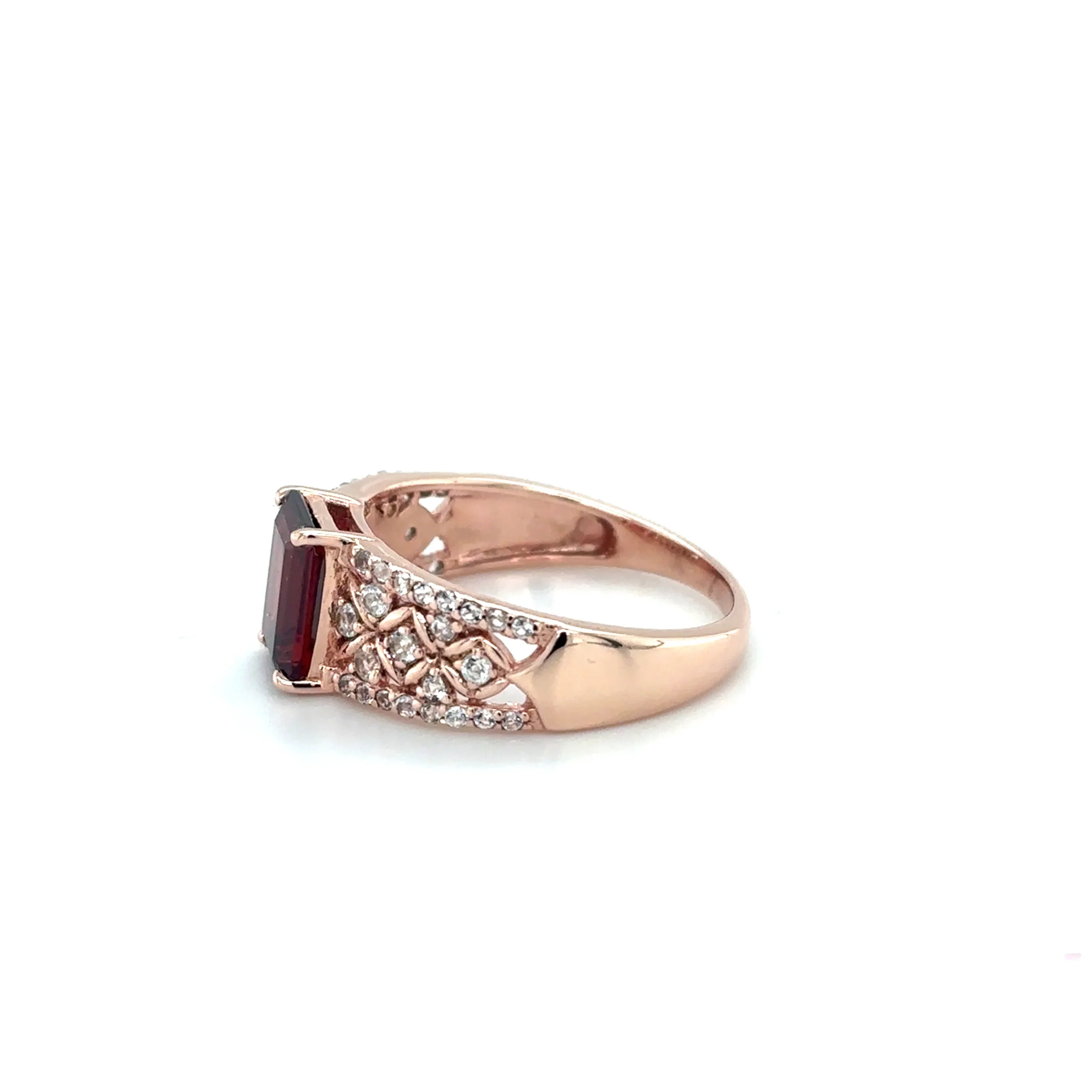 Emerald Cut Garnet and White Topaz Silver Ring