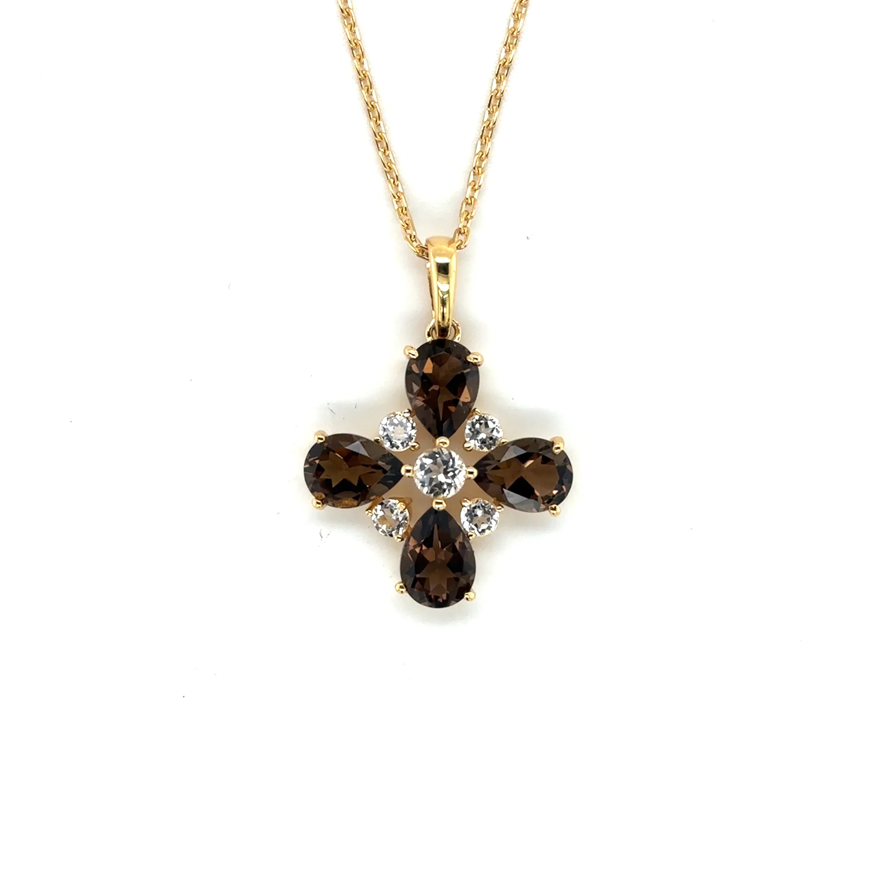 Natural Smoky Quartz Dainty Four Clover Necklace