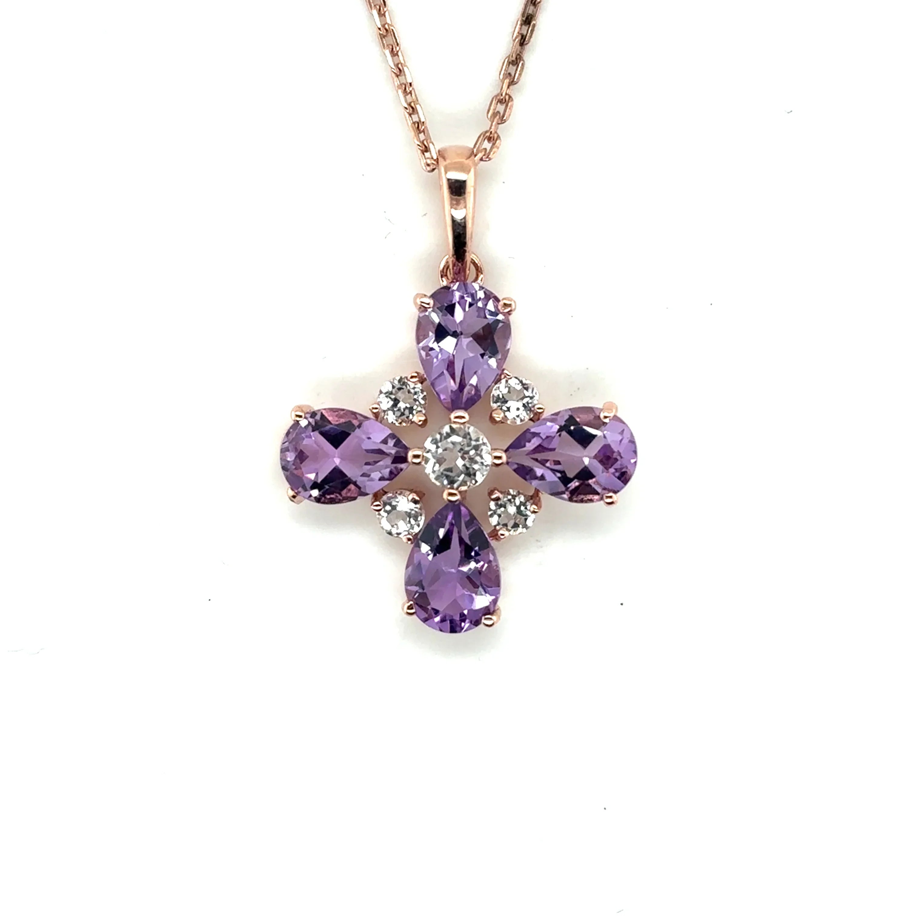 Natural Amethyst Dainty Four Clover Necklace