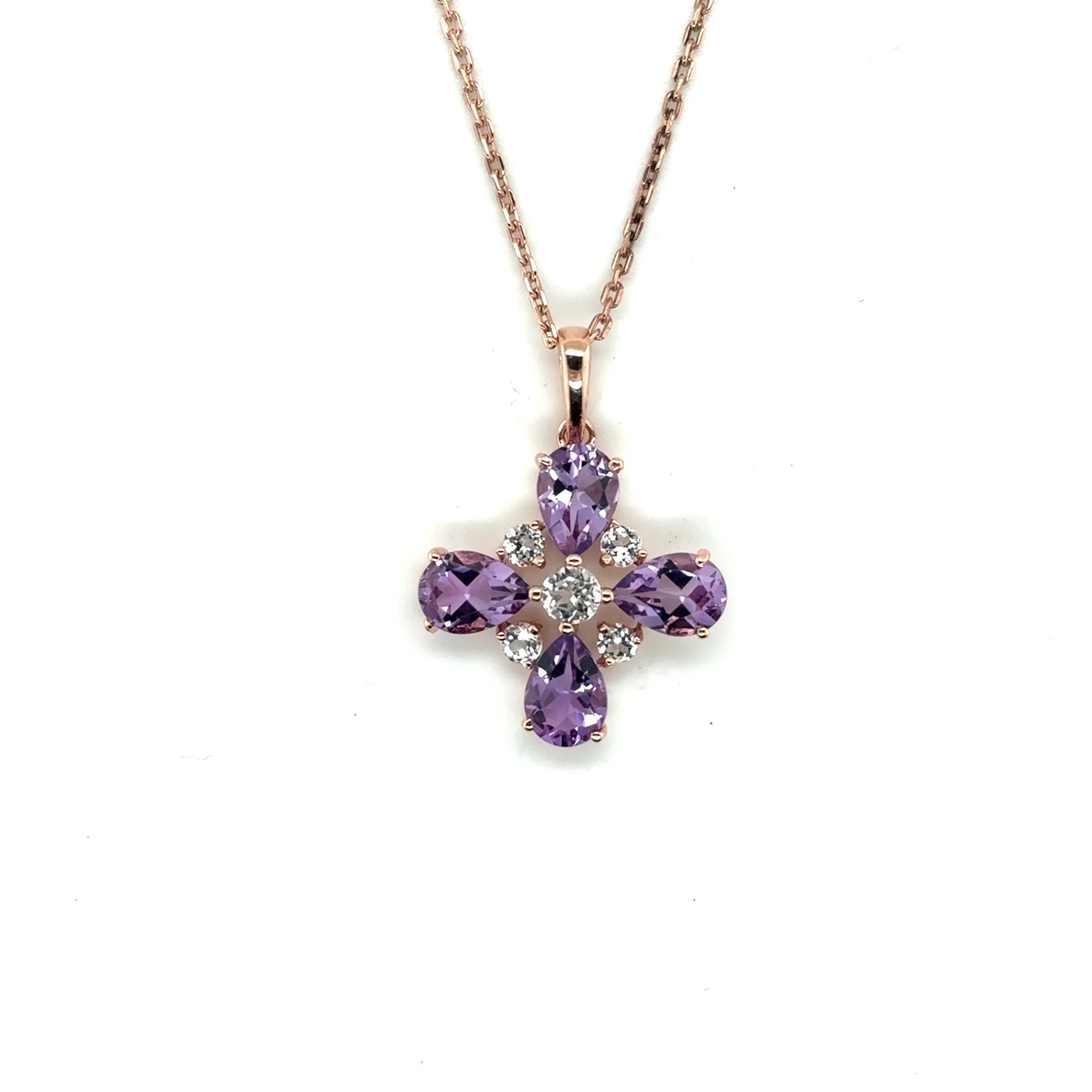 Natural Amethyst Dainty Four Clover Necklace