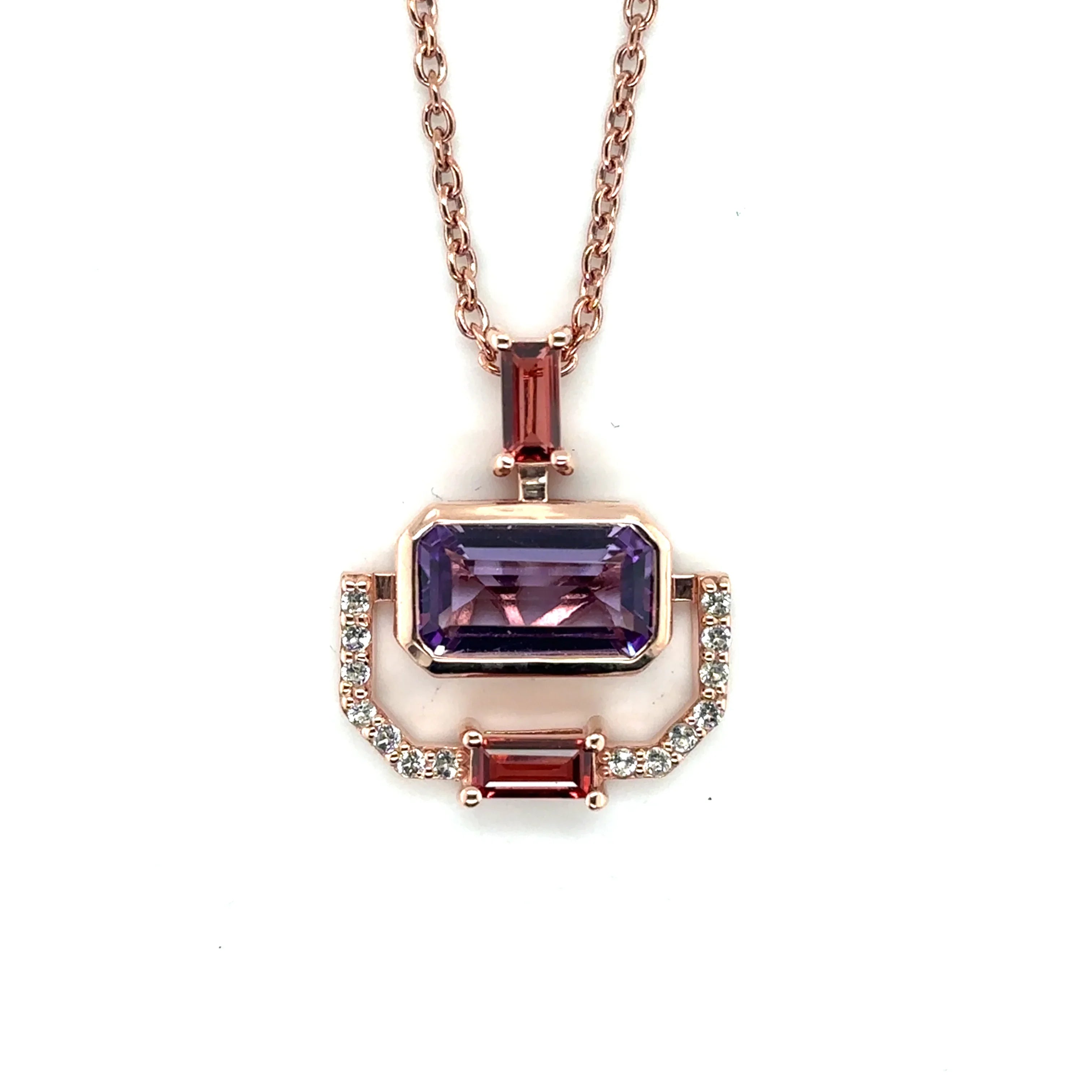 Rose Gold Emerald Cut Natural Amethyst Pendant Necklace