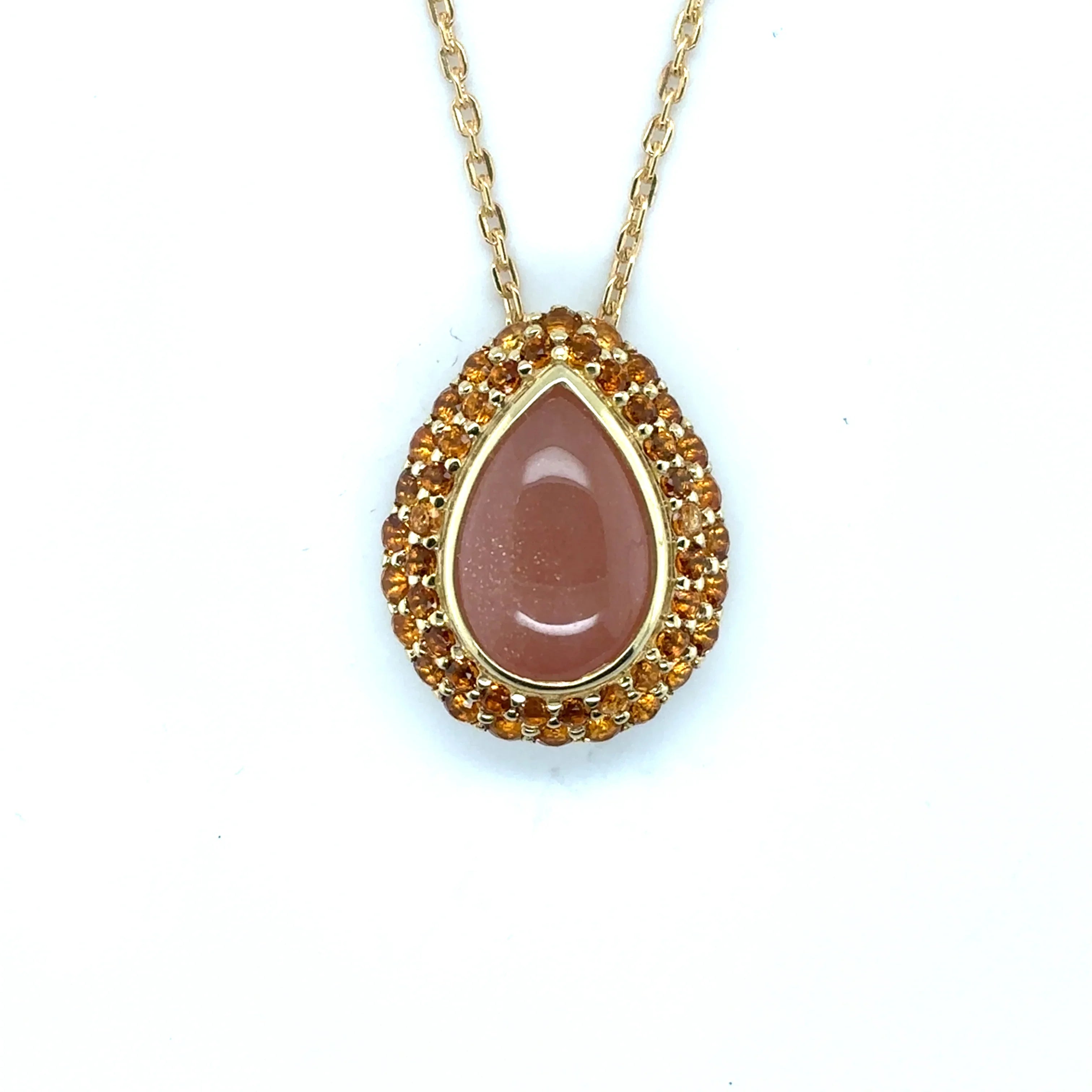 Orange Teardrop Moonstone Pendant Necklace