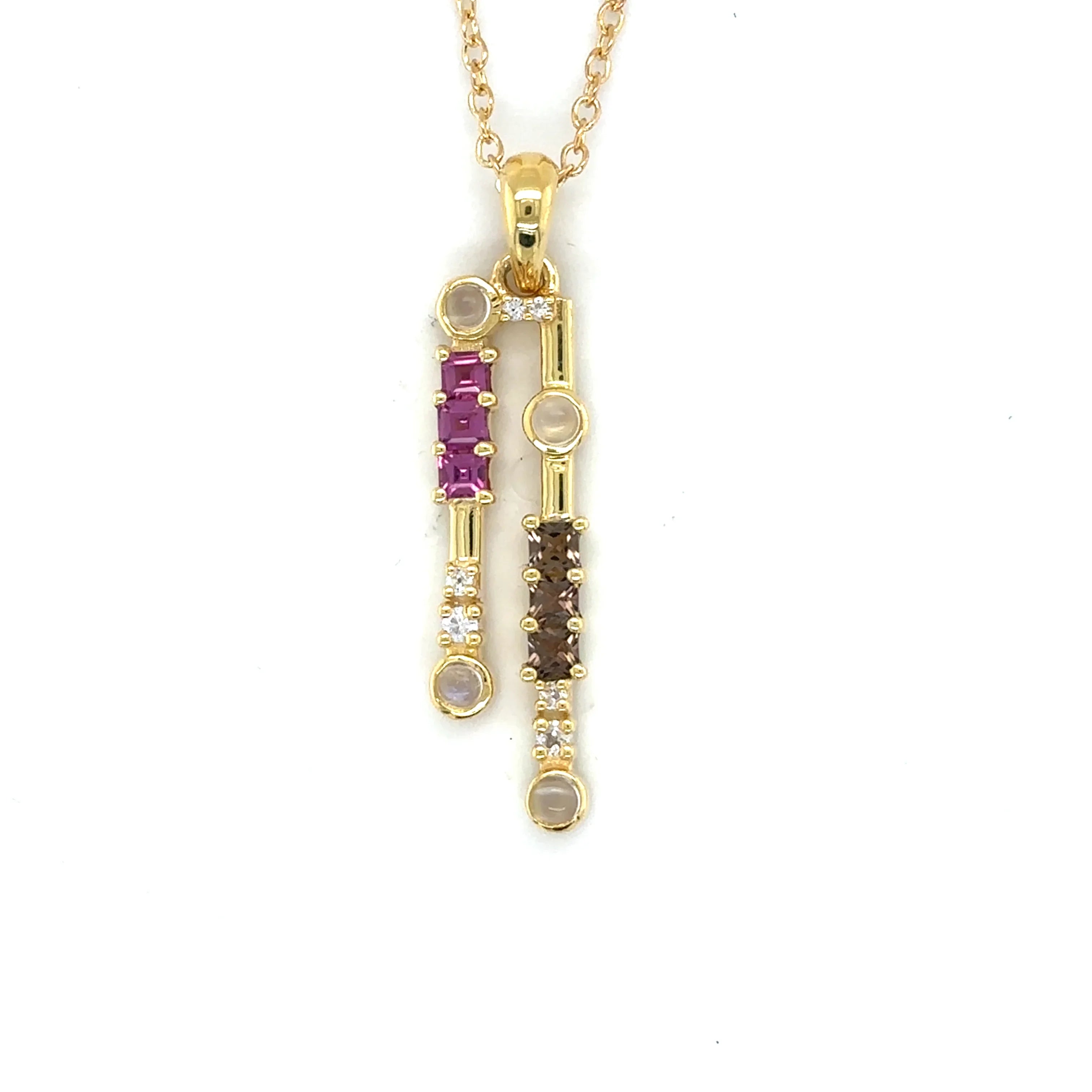 Natural Multistone Bar Drop Necklace Silver