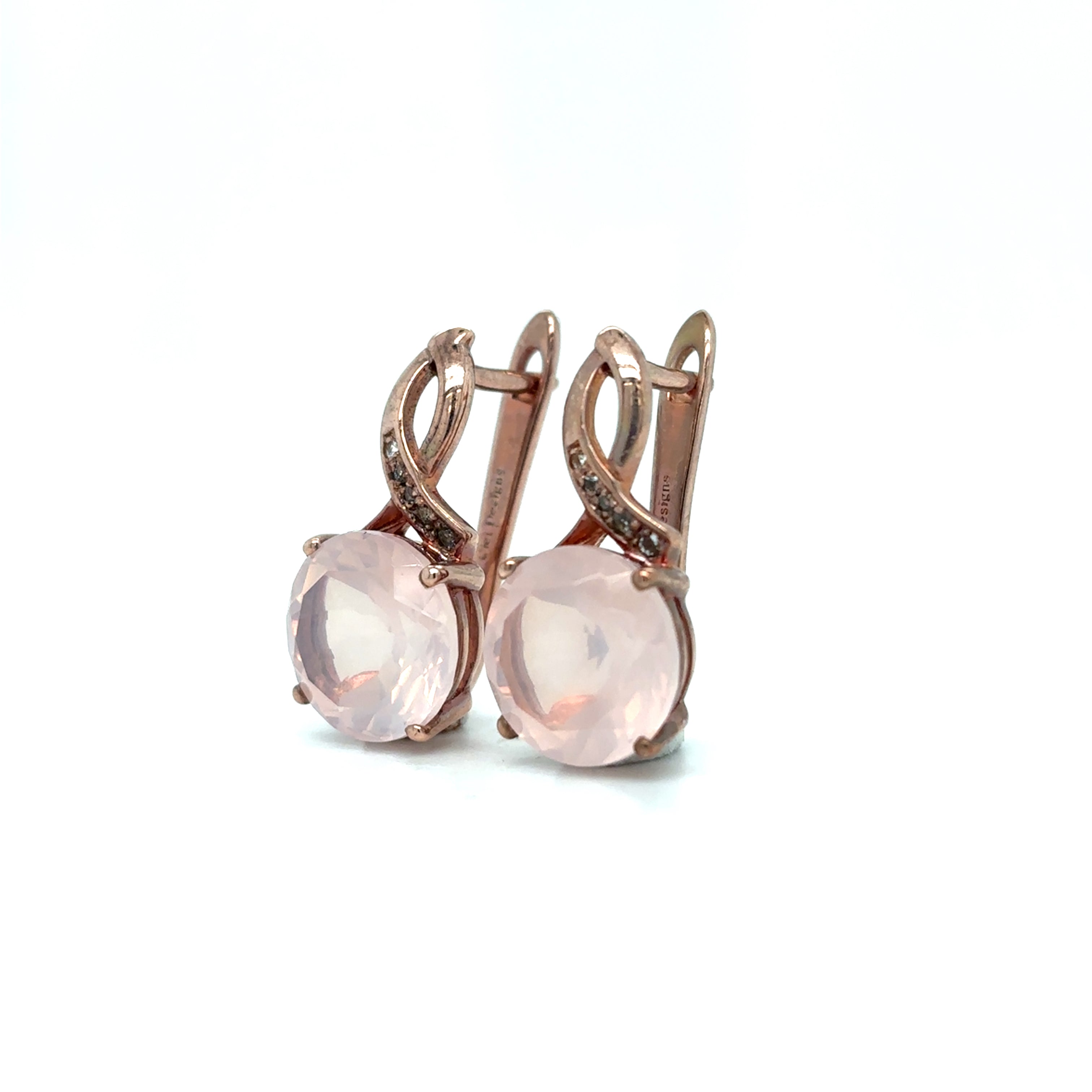 Natural Rose Quartz Silver Leverback Earrings