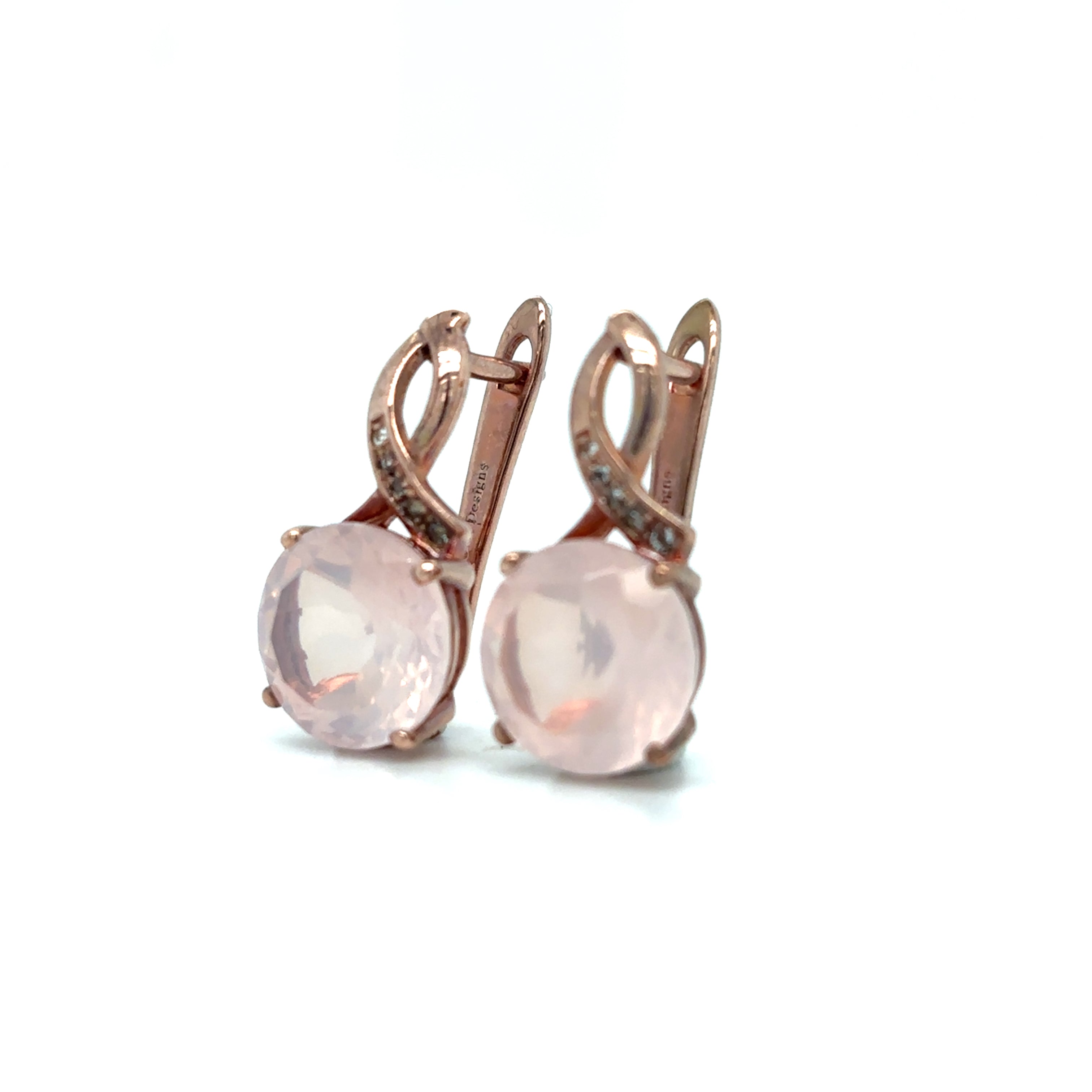 Natural Rose Quartz Silver Leverback Earrings