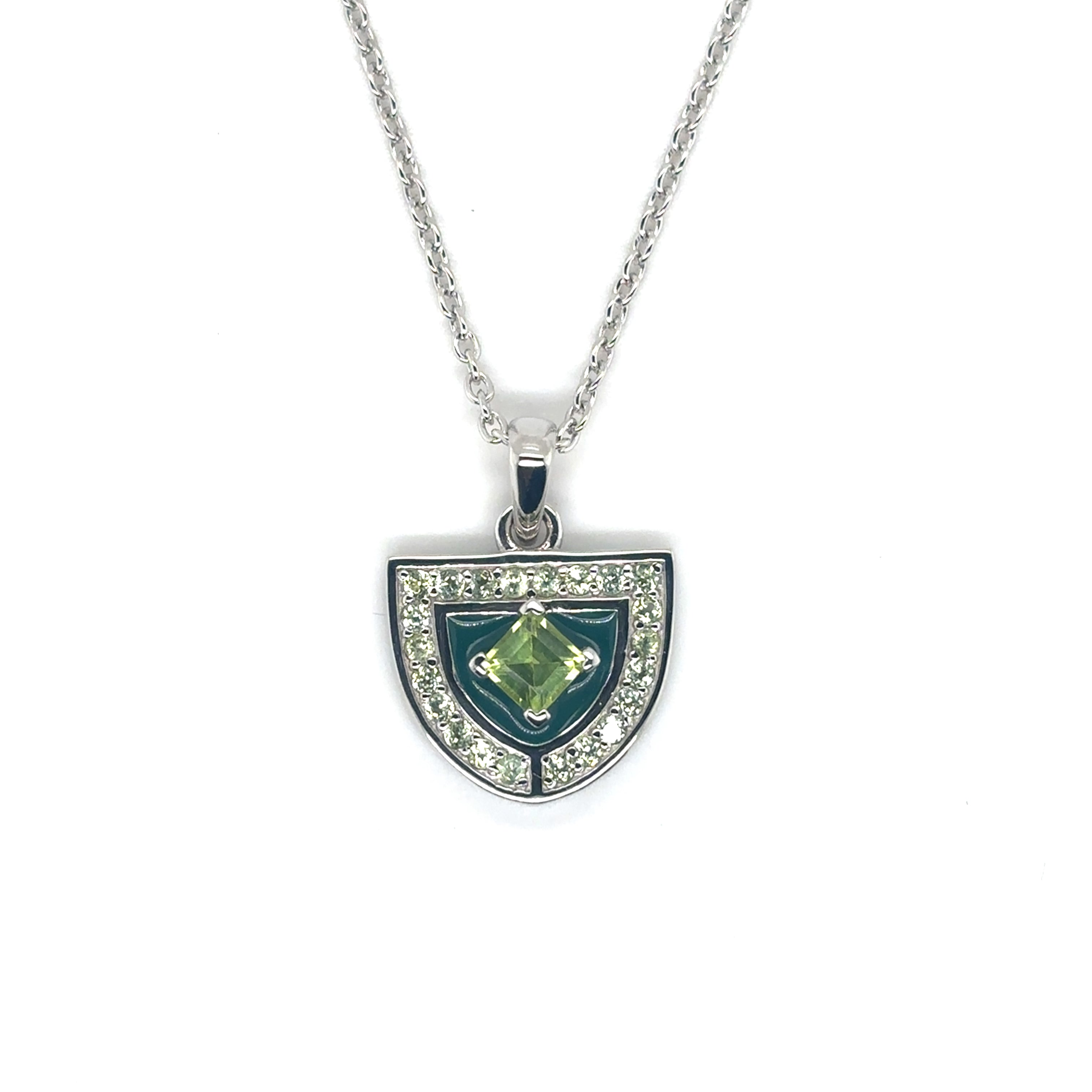 Natural Peridot Silver Amulet Necklace