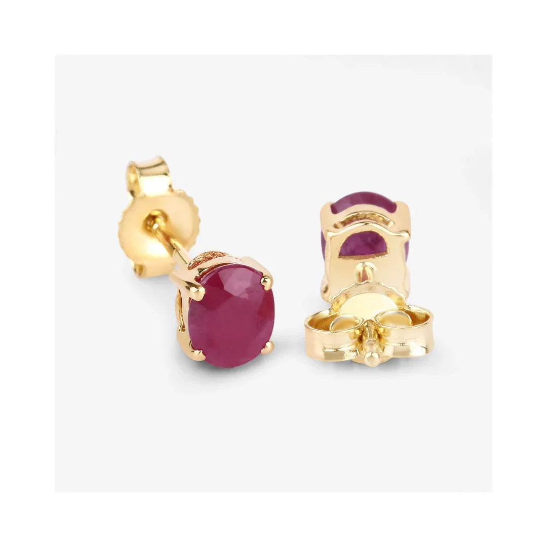 Genuine Ruby 10K Gold Oval Earrings