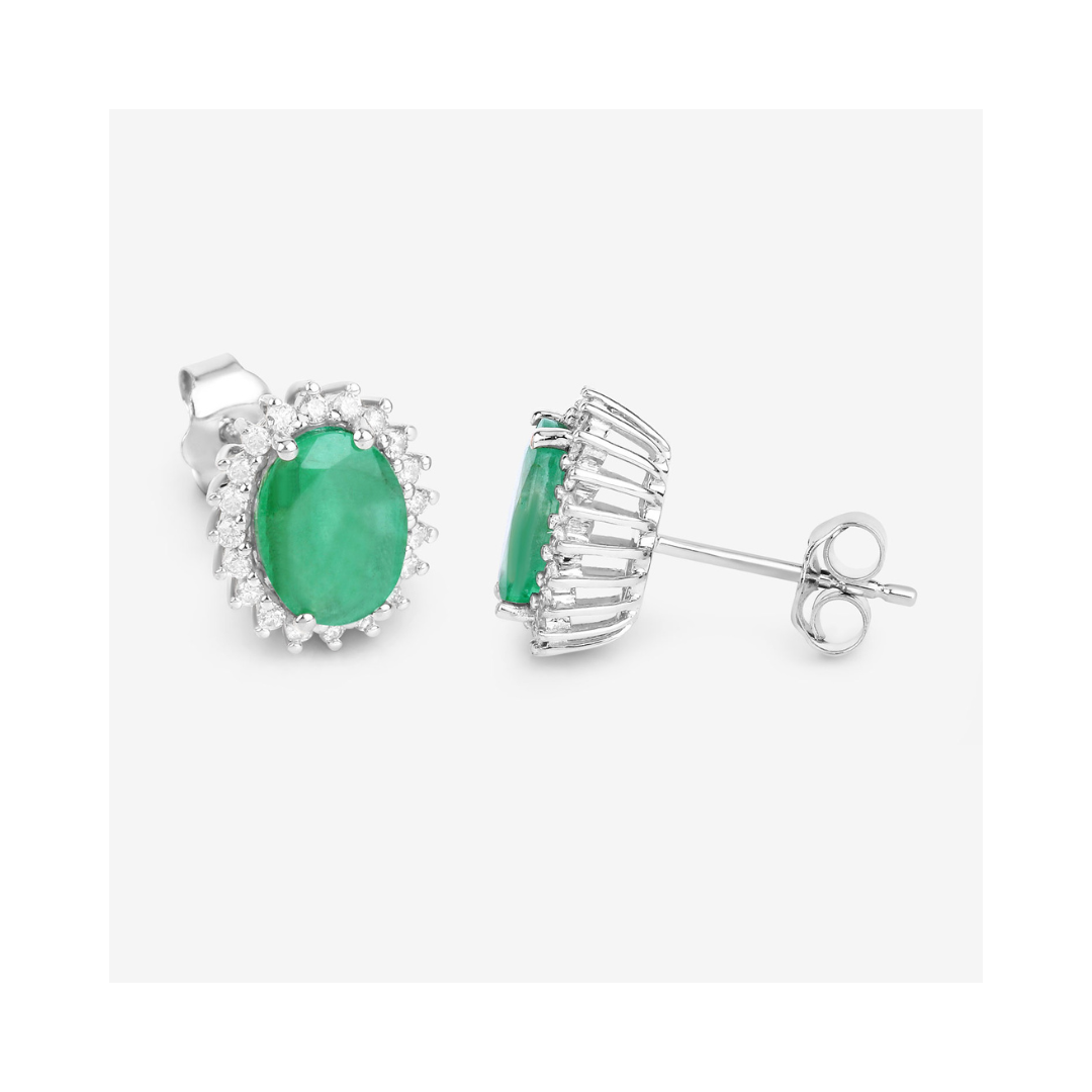 Genuine Zambian Emerald Diamond 10K Earrings