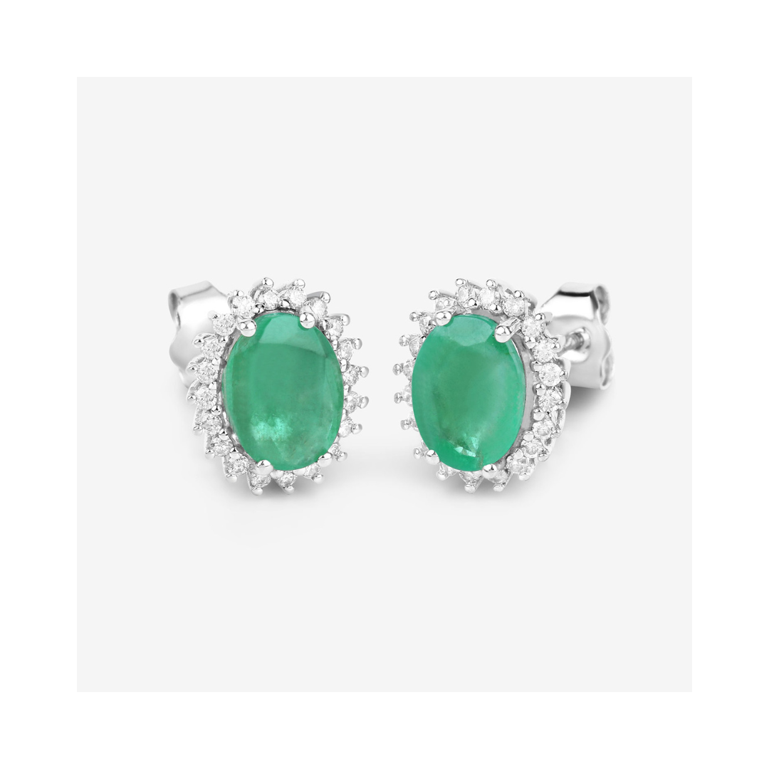 Genuine Zambian Emerald Diamond 10K Earrings