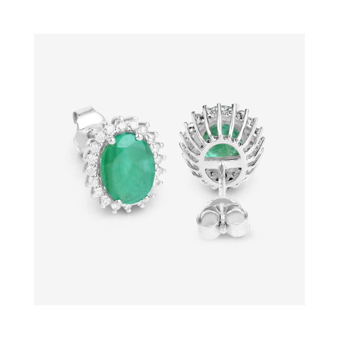 Genuine Zambian Emerald Diamond 10K Earrings