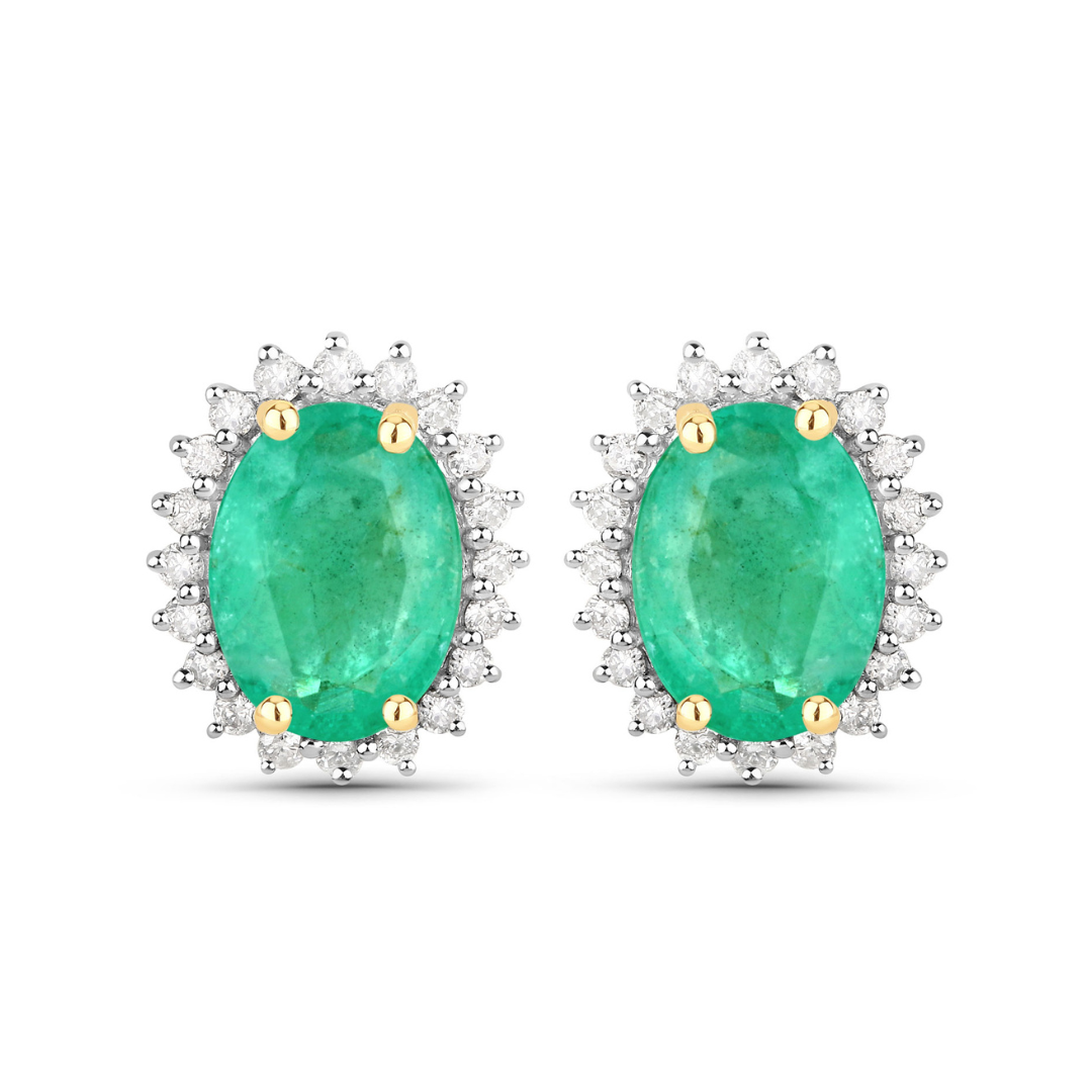 Genuine Zambian Emerald Diamond 10K Earrings