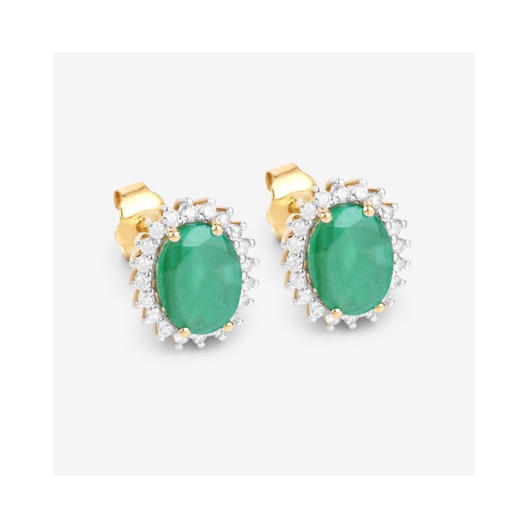 Genuine Zambian Emerald Diamond 10K Earrings