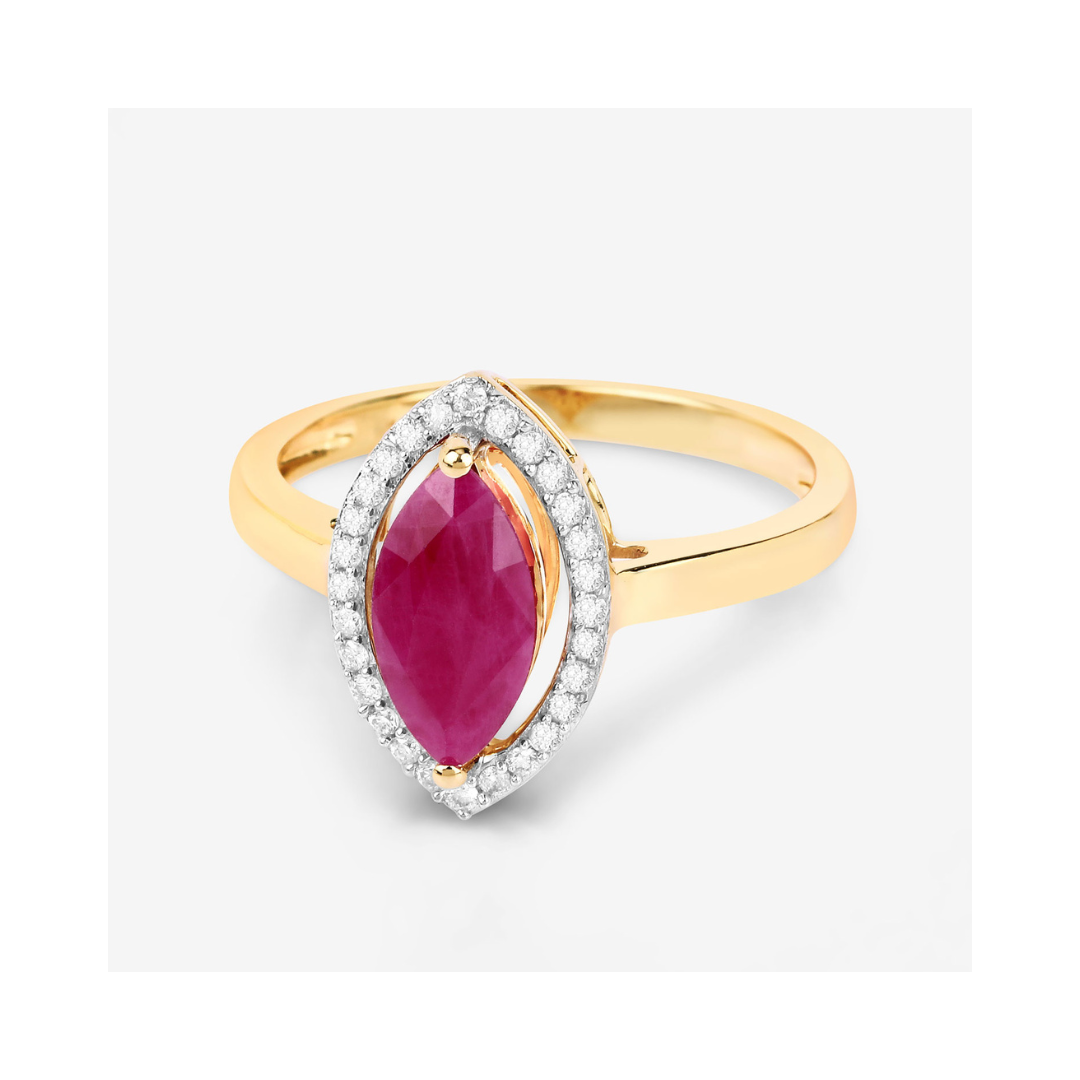 Genuine 10K Ruby White Diamond Halo Ring