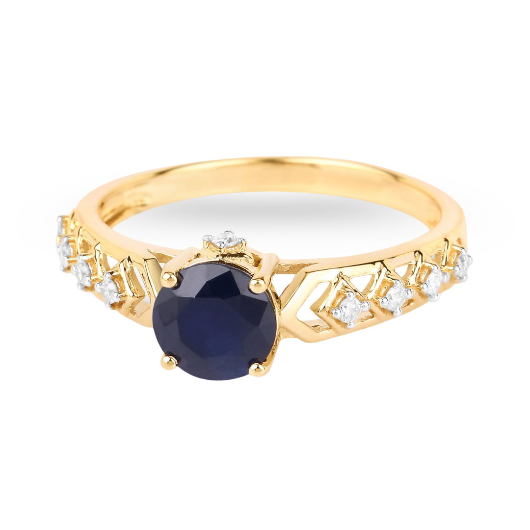 Genuine 10K Blue Sapphire and Diamond Ring