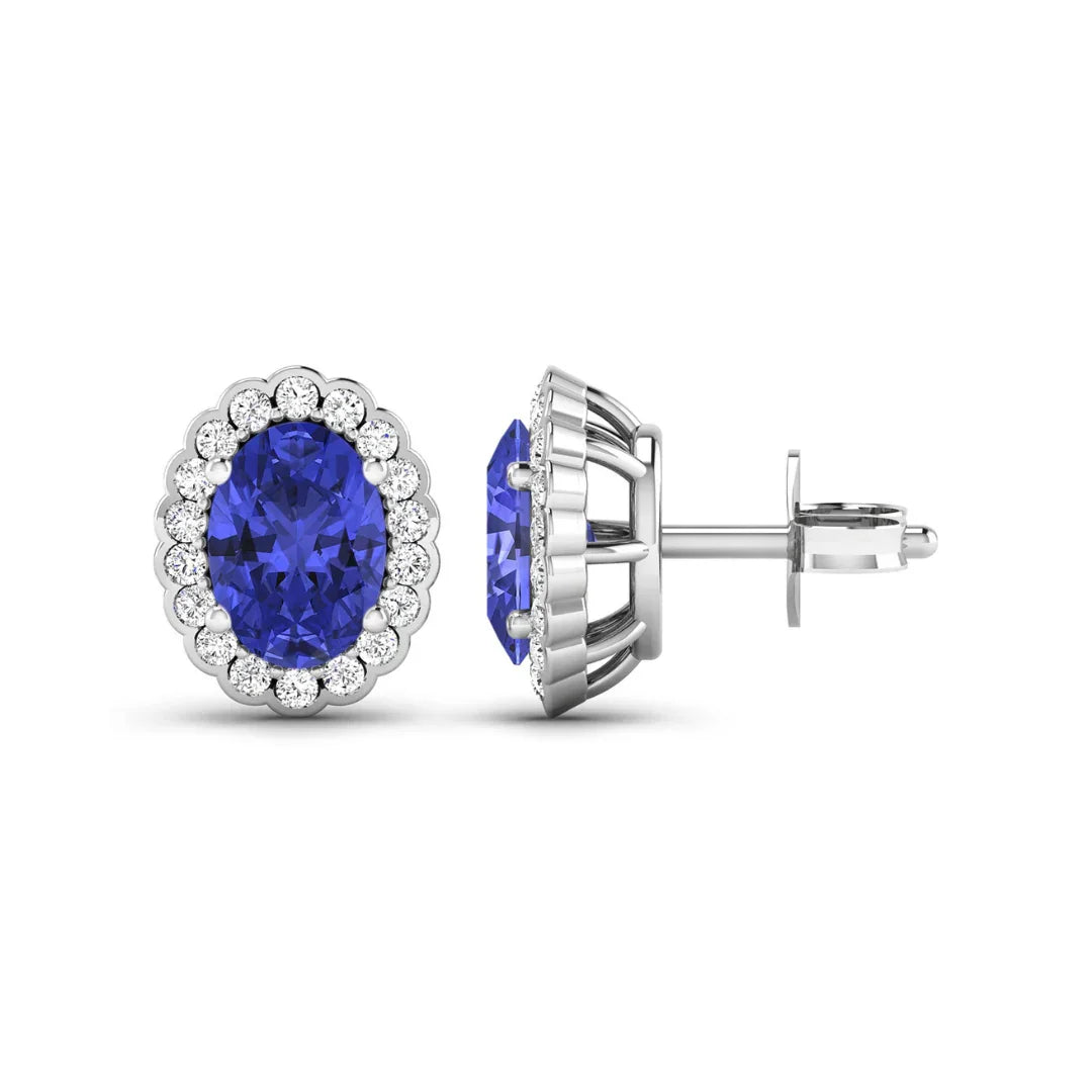 Genuine Diamond and Tanzanite Halo Earrings