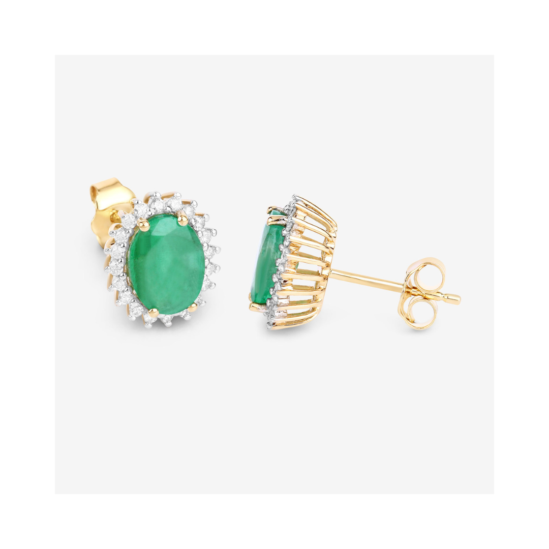 Genuine Zambian Emerald Diamond 10K Earrings